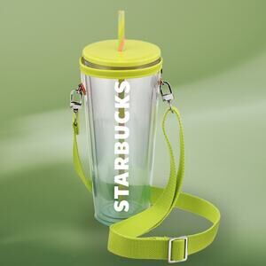 NWT Starbucks Neon Yellow 24oz Cold Cup Tumbler w/ Straw & Carry Case